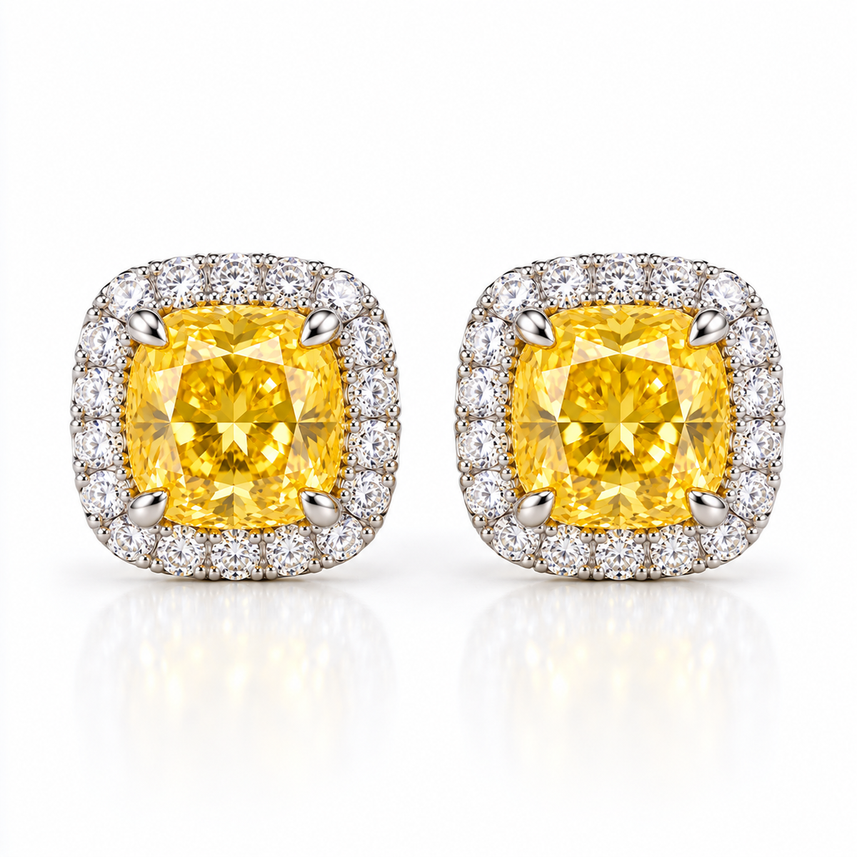 【お客様専用】〖2ct ビビッドイエロー クッションカット〗ヘイローデザインリング ＋ 〖0.5ct×2 ビビッドイエロー〗ヘイローデザインピアス｜ラボグロウンダイヤモンド