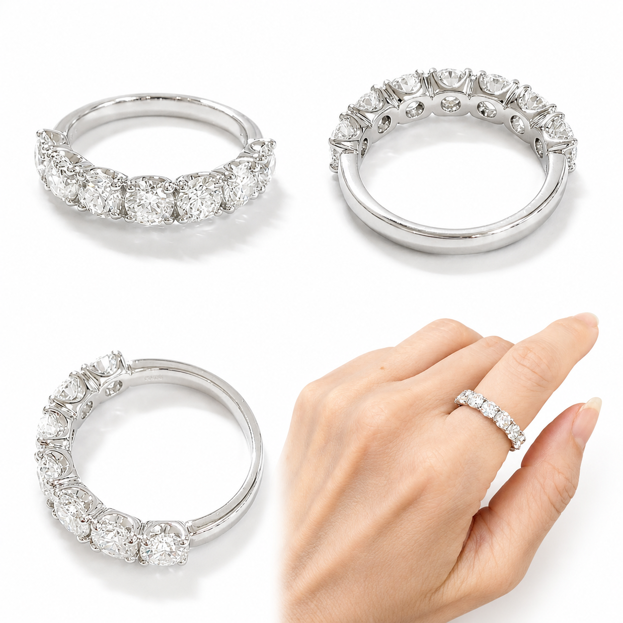 ハーフエタニティリング〖2ct/0.3ct×7石 4.3mm〗ラボグロウンダイヤモンド｜プラチナPT900/PT950 / K18イエローゴールド｜受注制作／約50日でお届け｜NAYA-1002｜RNR00149