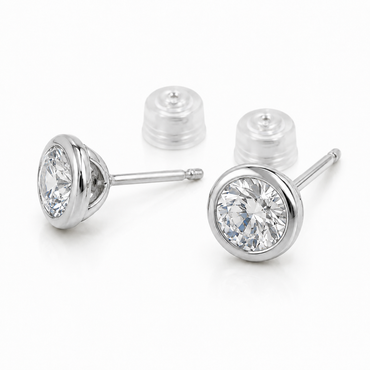 【お客様専用ページ】ベゼルピアス 0.7ct×2石 PT900 ＋ ベゼルペンダント 1ct 両吊り K18 小豆ミラーカット0.96mm 45cm