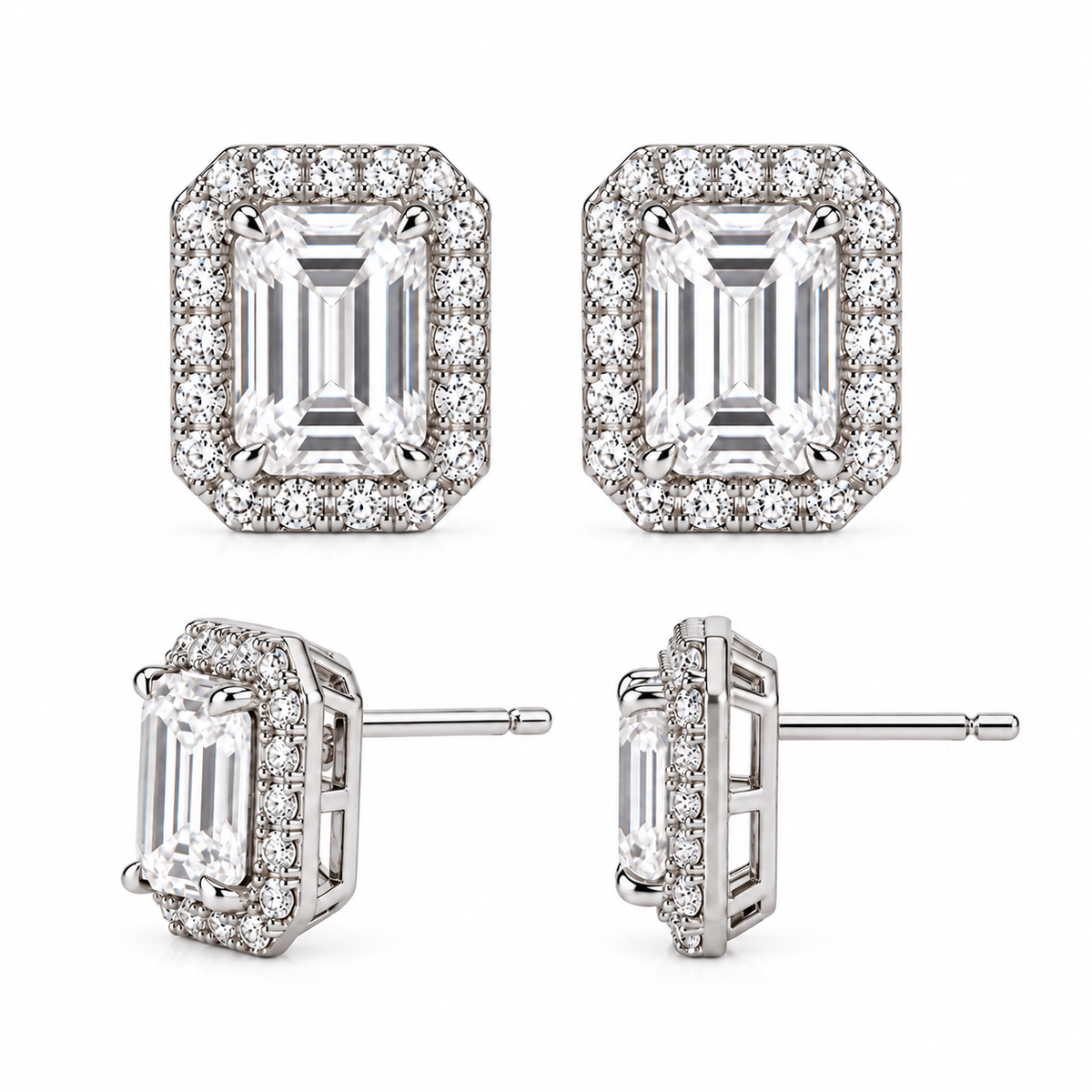 【お客様専用】〖0.7ct×2 Dカラー VVS2〗エメラルドカット ヘイローデザインピアス｜PT900ポスト上側 ＋ 〖0.5ct×2〗オーバルカット 4本爪ピアス｜K18イエローゴールドポスト上側｜おまとめ割