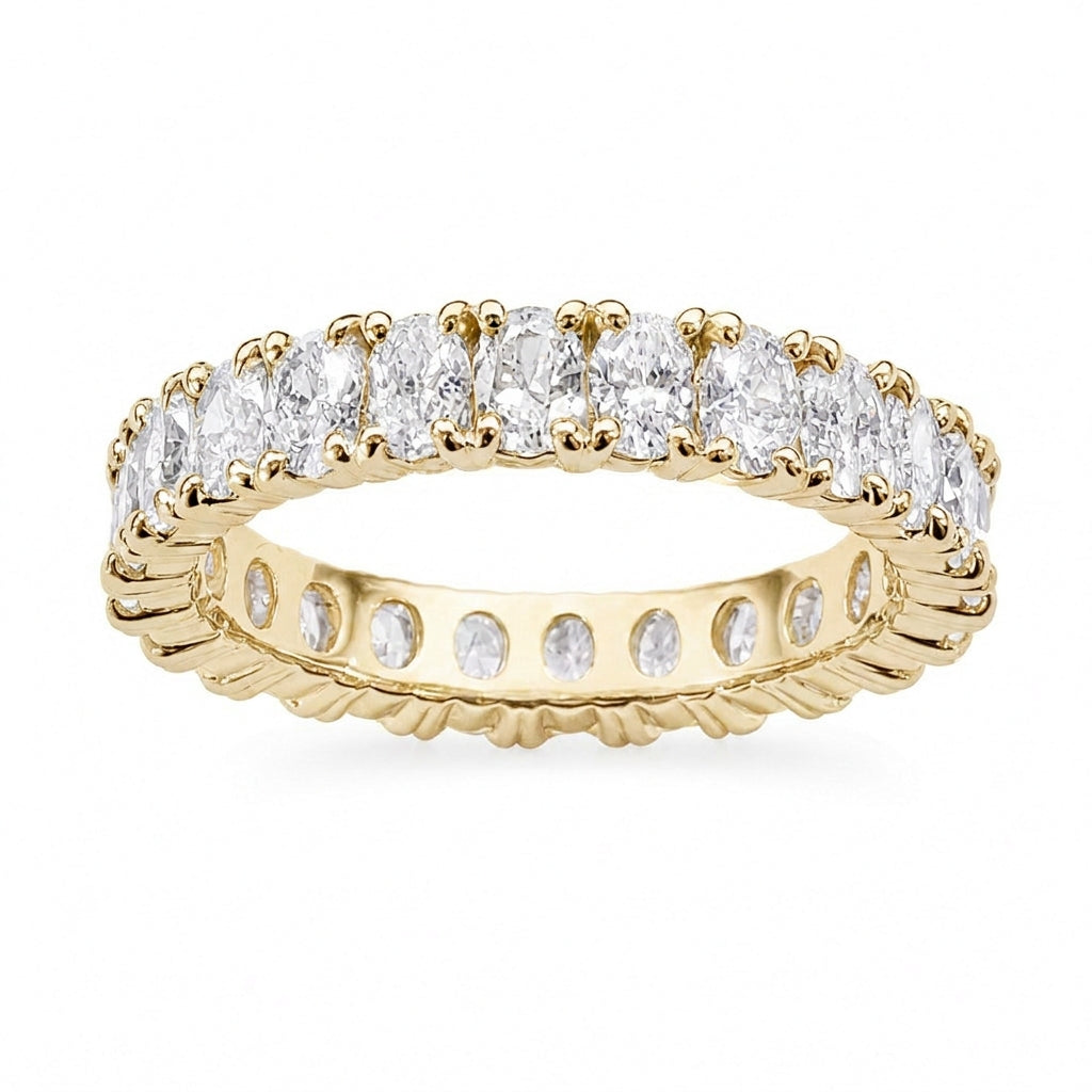 オーバルカット フルエタニティリング〖2.7ct/0.11ct 縦幅3.5㎜〗ラボグロウンダイヤモンド｜プラチナPT900/PT950 / K18イエローゴールド｜Fカラー VS1アップ｜受注制作／約50日でお届け