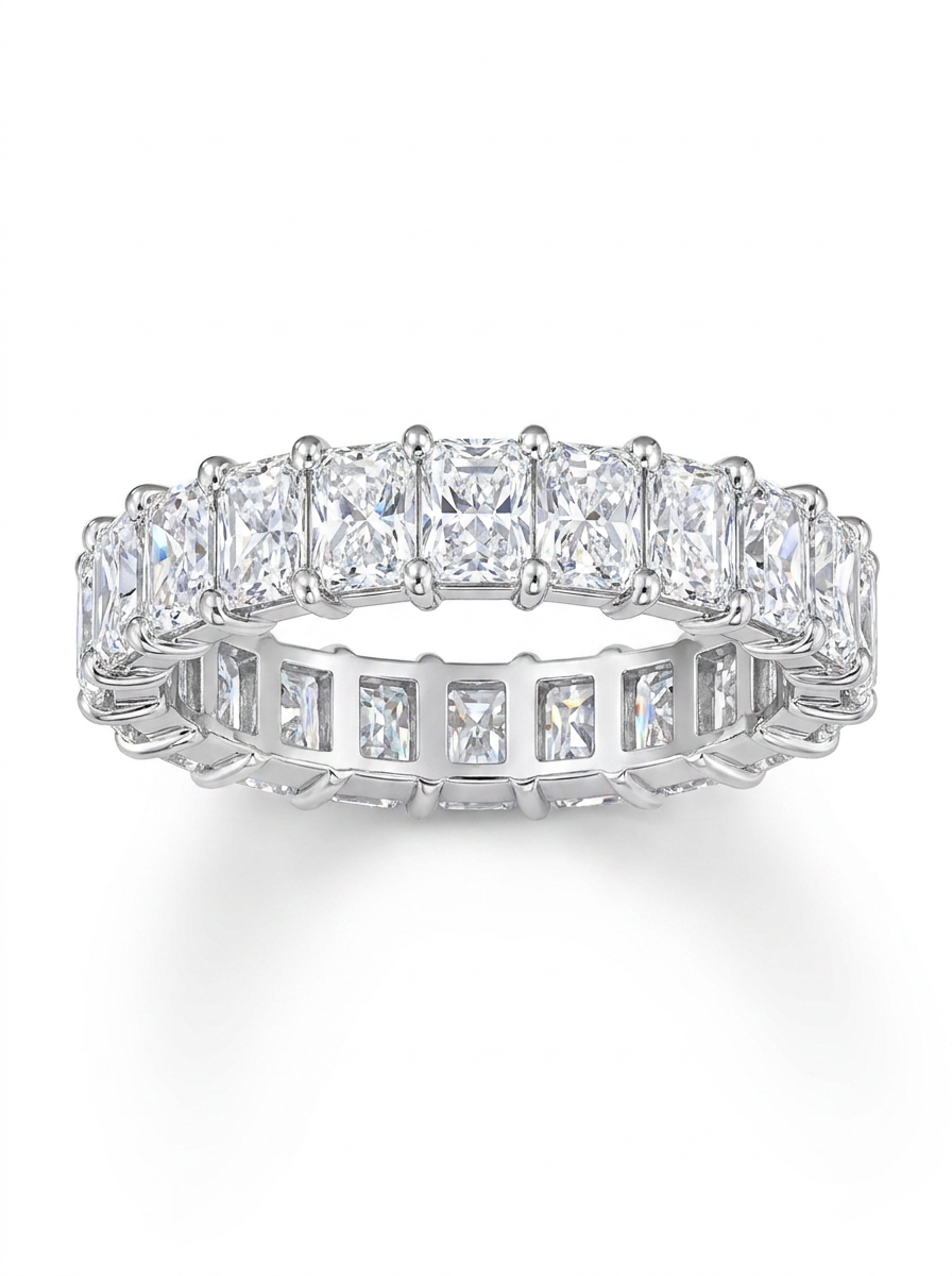 ラディアントカット フルエタニティリング〖約3.3ct 縦幅3.7mm リング幅4.5mm〗ラボグロウンダイヤモンド｜プラチナPT900/PT950 / K18イエローゴールド｜Fカラー VS1アップ｜受注制作／約50日でお届け
