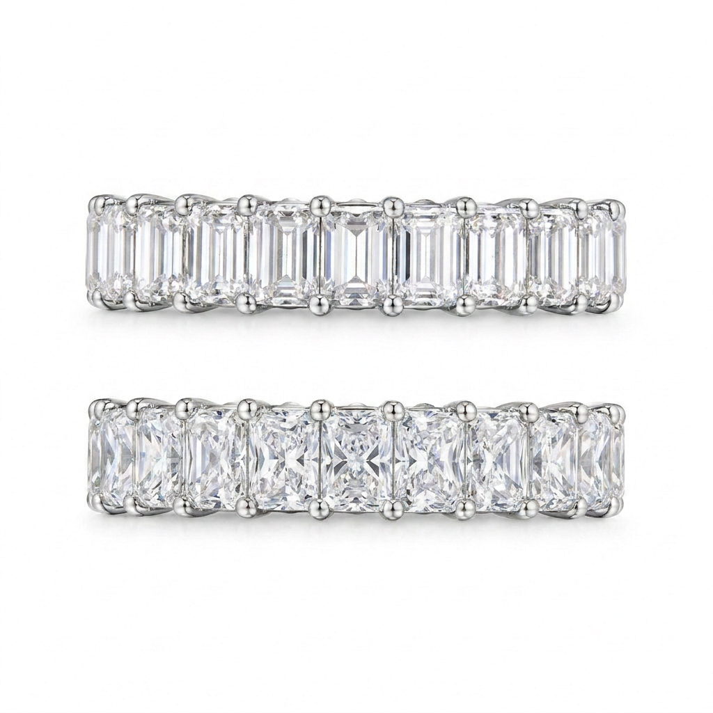 ラディアントカット フルエタニティリング〖約3.3ct 縦幅3.7mm リング幅4.5mm〗ラボグロウンダイヤモンド｜プラチナPT900/PT950 / K18イエローゴールド｜Fカラー VS1アップ｜受注制作／約50日でお届け