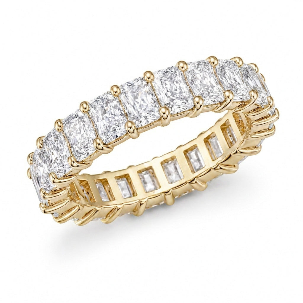 ラディアントカット フルエタニティリング〖約3.3ct 縦幅3.7mm リング幅4.5mm〗ラボグロウンダイヤモンド｜プラチナPT900/PT950 / K18イエローゴールド｜Fカラー VS1アップ｜受注制作／約50日でお届け