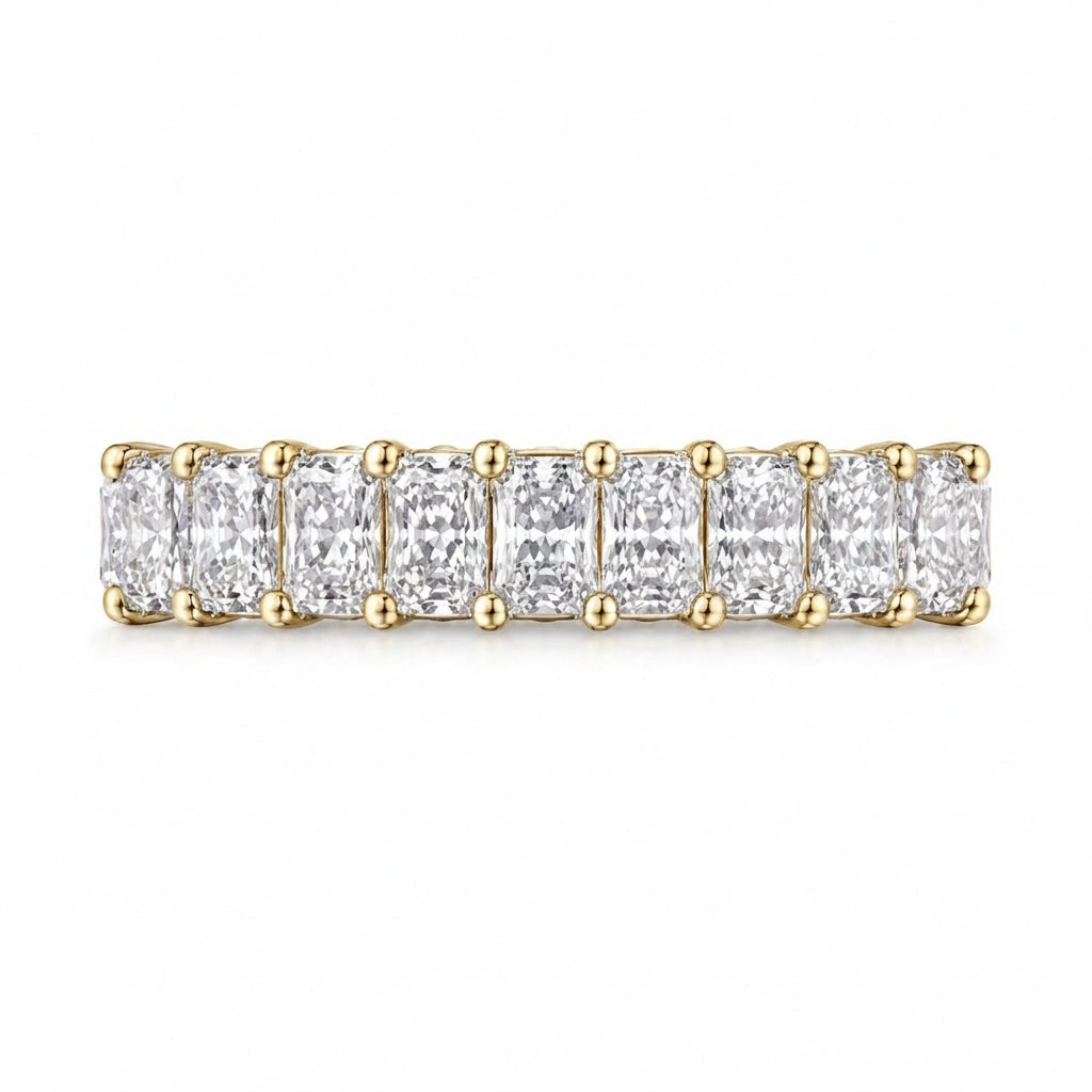 ラディアントカット フルエタニティリング〖約3.3ct 縦幅3.7mm リング幅4.5mm〗ラボグロウンダイヤモンド｜プラチナPT900/PT950 / K18イエローゴールド｜Fカラー VS1アップ｜受注制作／約50日でお届け