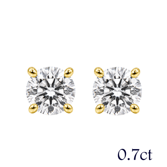 〖0.7ct ×2p/ Fカラー VS1/エクセレントカット〗ラボグロウンダイヤモンド ピアスペア｜K18イエローゴールド｜ラウンドブリリアント｜鑑定書無し｜定番人気 ご注文後約30日～50日で納品｜NAYA-014b