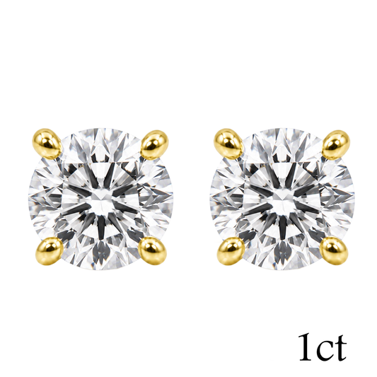 〖1ct×2p / Fカラー VS1 エクセレントカット〗ラボグロウンダイヤモンド ピアスペア｜K18イエローゴールド｜ラウンドブリリアント｜鑑定書付き｜定番人気 ご注文後約30日～50日で納品｜NAYA-020b