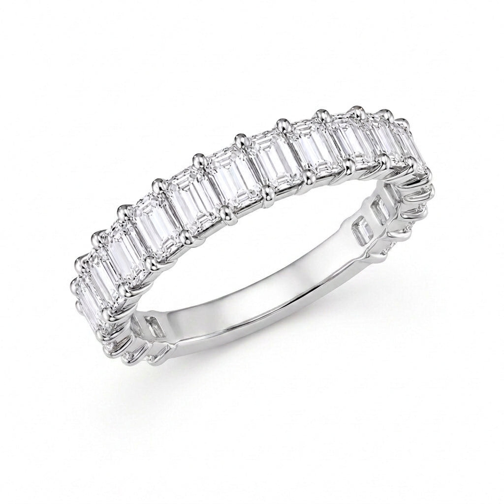 【お客様専用ページ】エメラルドカット ハーフエタニティリング〖約3ct/0.17ct×約16石 縦幅3.7mm〗ラボグロウンダイヤモンド｜PT950｜Fカラー VS1アップ｜約4分の3周セッティング｜納期約60日
